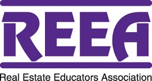 REEA logo in purple, representing Real Estate Educators Association, with bold lettering and underline for branding.