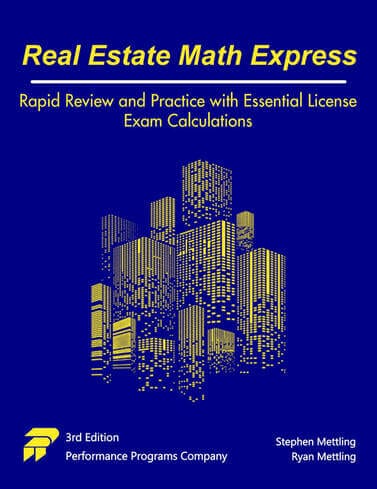 Real Estate Math Express 3rd Edition Book Cover, Rapid Review, Essential License Exam Calculations, Stephen and Ryan Mettling.