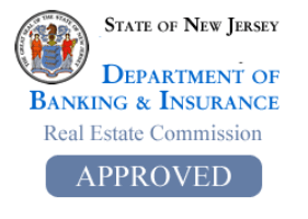 New Jersey Department of Banking and Insurance Real Estate Commission Approved Seal.